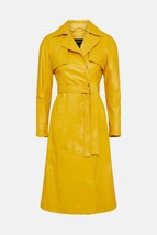 Leather Trench Coat Womens Yellow 100% Lambskin Size XS S M L XL XXL Custom Made - £185.77 GBP+