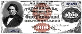 Currency Bank Note - US $,000 Dollar Silver Certificate (1880) Poster 10&quot; x 24&quot; - £15.92 GBP