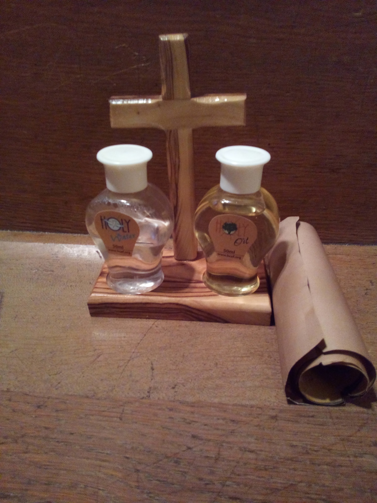 Holy water and Holy Oil Handcrafted Cross Holder The Holy Land - $20.00