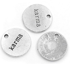 4 Word Charms Antiqued Silver Karma Pendants 20mm Quote Message Findings - $2.60