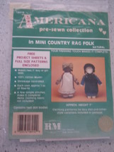 Americana Country Rag Folk 7” Doll Pattern New in Package - $1.99