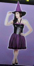 Womens Witch Purple &amp; Black Sequin Dress &amp; Hat 2 Pc Halloween Costume-si... - £19.40 GBP