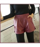 Red Wine Soft Sheepskin Faux Leather Shorts Gathered Elastic Waist and P... - £31.92 GBP