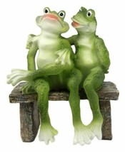 Romantic Rainforest Frog Lovers Couple Date Sitting On A Park Bench Figurine 7&quot;H - £19.17 GBP