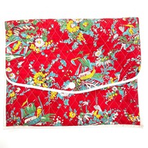 Vintage Quilted Lingerie Bag Envelope Red Floral Asian Fishermen Snap Cl... - £27.02 GBP