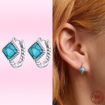 Bamoer Genuine 925 Silver Process Crack Square Turquoise Ear Buckles Earrings fo - £17.46 GBP