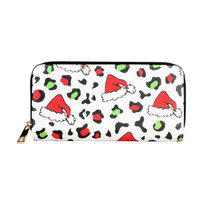 Kawaii Christmas Hat And Leopard Pattern Wallet, Clutch Zipper Around Coin - $8.08