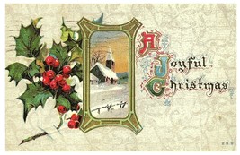 A Joyful Christmas Embossed Christmas Postcard w/ Holly Church Scene 1911 - £11.82 GBP