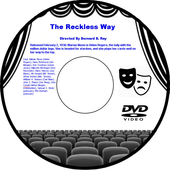 The Reckless Way 1936 DVD Movie Drama Marian Nixon Kane Richmond Inez Courtney M
