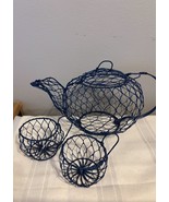 Vintage Teapot w 2 Cups Wire Mesh Decorative Floral Arrangement Wedding ... - €31,01 EUR