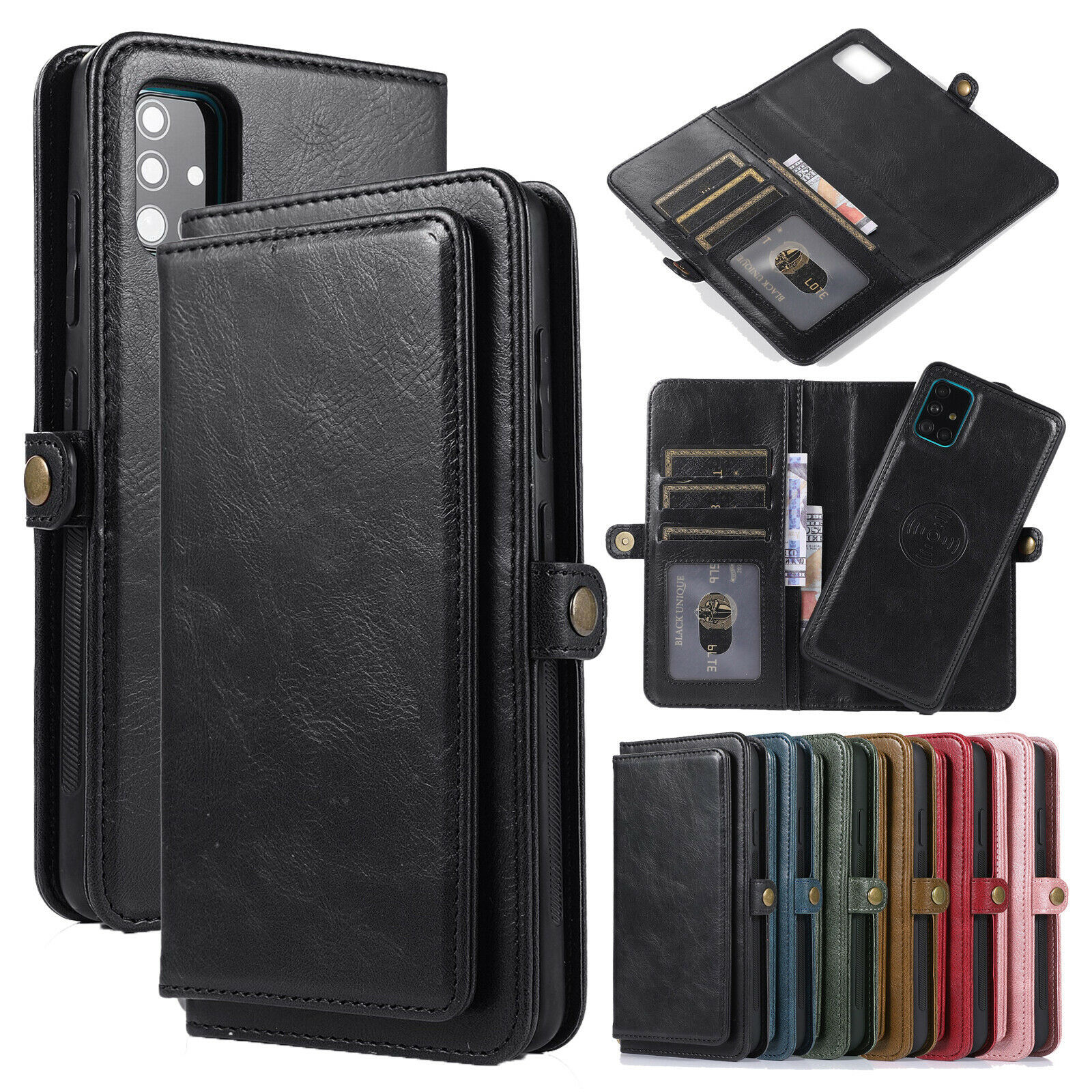 Leather Removable Magnetic Zipper Case Cover For Samsung Galaxy A51/A71/A81/A91