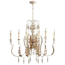 Horchow Gold Antique White Aidan Gray Style Wood &amp; Iron French Large Chandelier - £621.10 GBP