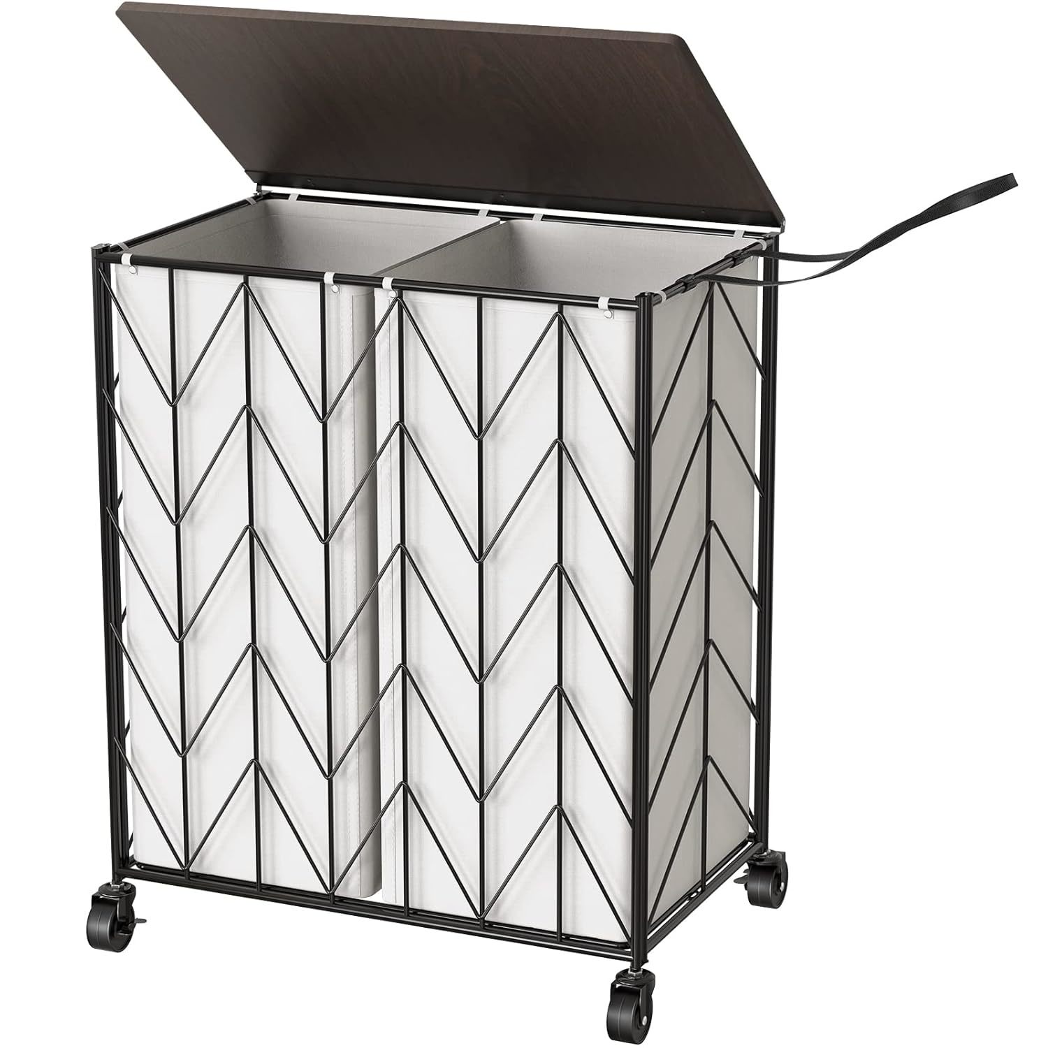 Laundry Basket With Wheels, Heavy Duty Laundry Hamper With Wood Lid, Clothes Ham