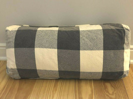 New LL Bean Gray/ivory Plaid/Check Twill Piped Slipcover Lumbar Throw Pillow - £31.84 GBP