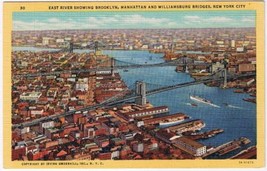 Postcard East River Brooklyn Manhattan &amp; Williamsburg Bridges New York City - £2.85 GBP