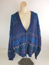 Nuovo New Forces 80s/90s Unisex L/XL Knit Sweater Button Blue Geometric Cardigan - £38.91 GBP