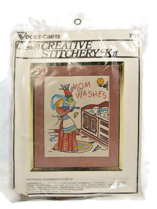 Primary image for Vogart Crafts Crewel Embroidery Stitchery Picture Kit Kitchen Mom Washes Dishes