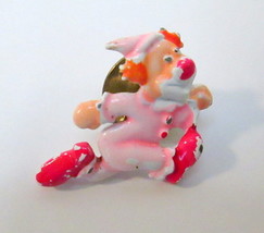 Vintage Pink &amp; Red Clown Lapel Pin Running Circus Carnival Painted - £8.03 GBP