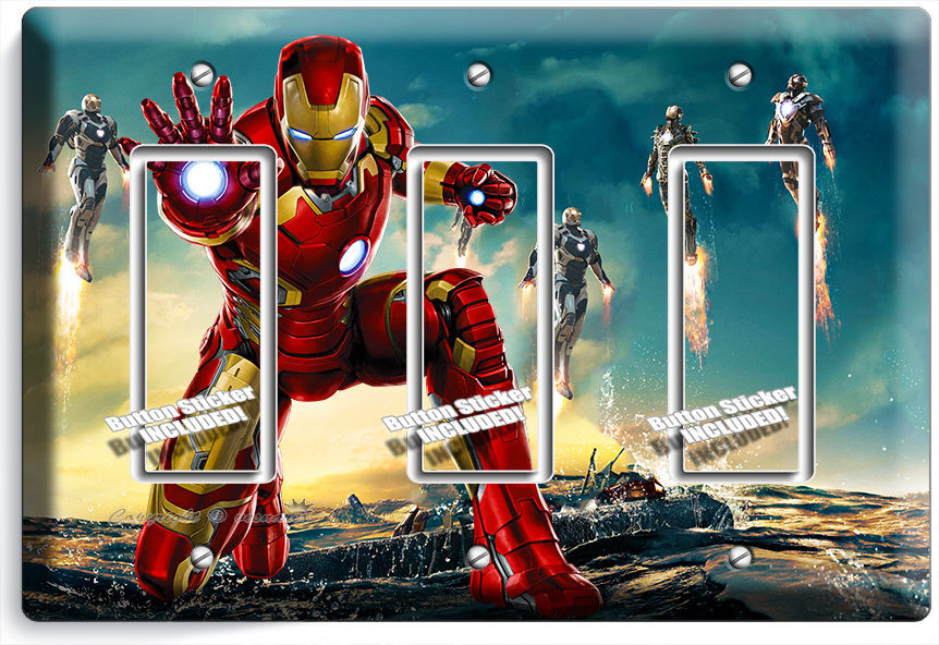 IRONMAN SUPERHERO TRIPLE GFI LIGHT SWITCH WALL PLATE COVER BOYS BEDROOM IRON MAN