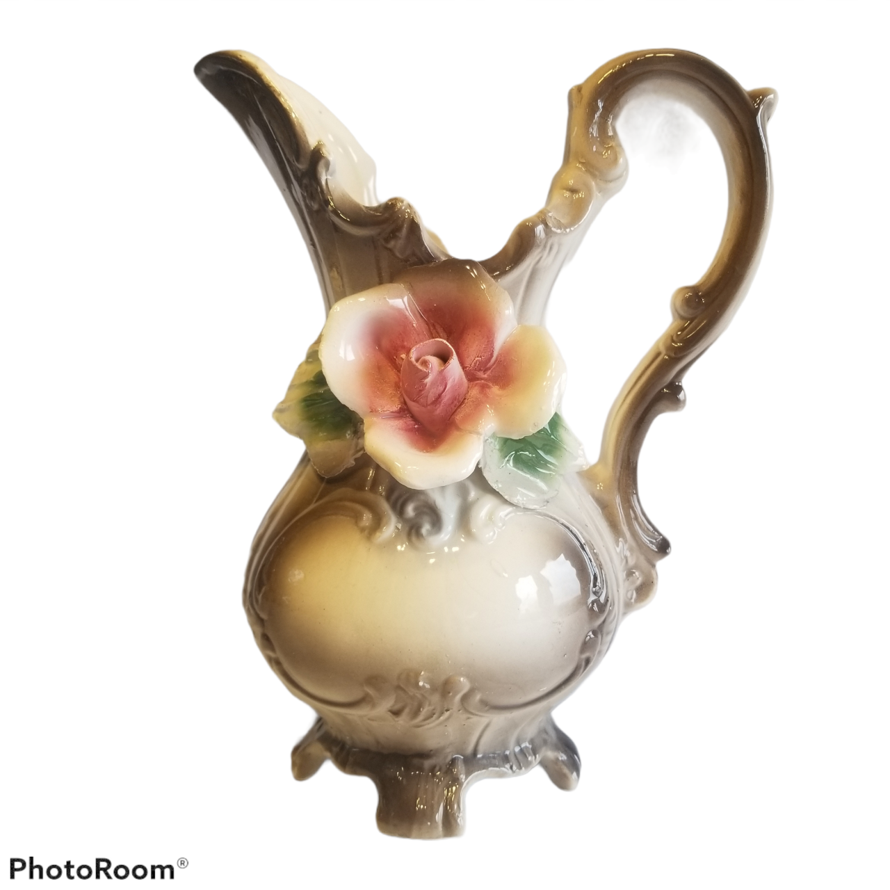 Vintage Capodimonte Ewer Pitcher Rose floral Vase Made In Italy 10” READ - $39.99