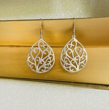 Boho Style Filigree Heart Dangle Hook Sterling Silver Earrings - £21.61 GBP