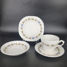 J&amp;G Meakin Woodland Teacup Saucer Fruit Bowl Snack Plate 5 Pc Classic White - $14.72