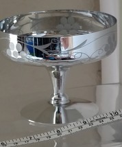 Mercury Glass Candy Dish Wedding Wine Goblet Silver Chrome w Etched Grap... - £31.89 GBP