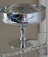 Mercury Glass Candy Dish Wedding Wine Goblet Silver Chrome w Etched Grap... - £32.12 GBP