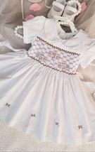 White Hand-Smocked Embroidered Baby Girl Dress. Flower Girl Dress. Easter Dress. - £31.96 GBP