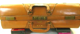 Vintage Leather Suitcase Melmaster by Freeman Large 24&quot;x18&quot; Monogram R.C.M. - £18.54 GBP