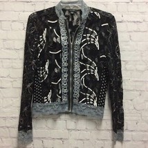 Piano Womens Cardigan Black Lace Full Zip Sheer Embellished Long Sleeve S - $12.63