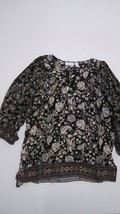 Susan Graver Printed Woven Tie-Neck Tunic (Black/Tan, Small) A399622 - $18.75