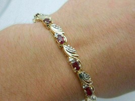 7.00 Ct Oval Cut Simulated Ruby  Tennis Bracelet Gold Plated 925 Silver  - £155.74 GBP