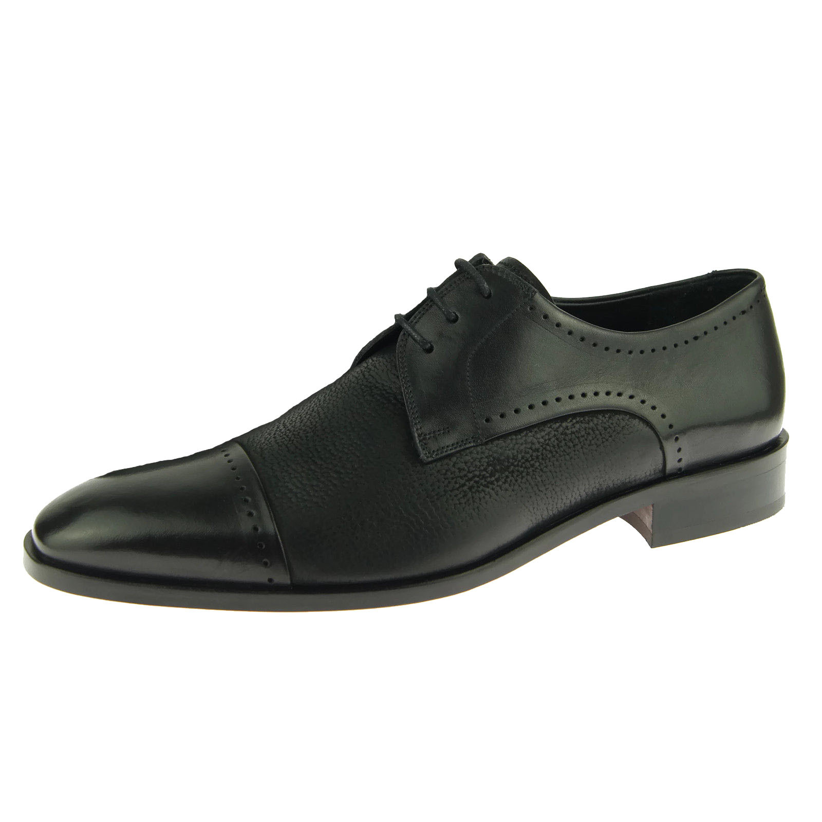 Men Customize Black Polish Blucher Cap Toe Pure Leather Handmade Formal Shoes