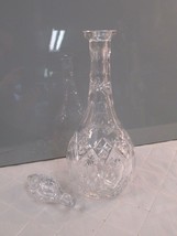 Crystal Decanter 14&quot; Liquor Bottle Unmarked Etched Glass w/ Stopper Vtg ... - $36.76
