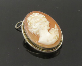 925 Sterling Silver - Vintage Antique Carved Woman Cameo Brooch Pin - BP8778 - £41.18 GBP