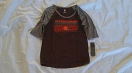 NFL Girl&#39;s Cleveland Browns 3/4 Sleeve Scoop Neck Brown/Gray Top Size L-14 - £15.91 GBP