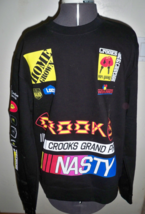 CROOKS &amp; CASTLE GRAND PRIX BLACK crew fleece sweatshirt men&#39;s guys  NEW $85 - $46.99