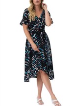 Joseph Ribkoff tropical print fit and flare dress in Black/Multi - size 14 - £115.87 GBP