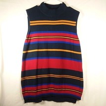 One A Womens Size L Blue Red Yellow Striped Tank Turtle Neck - £18.59 GBP