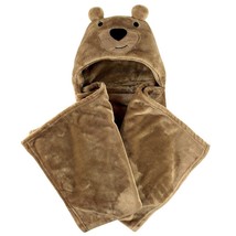 Hudson Baby HB Hood Hooded Brown Teddy Bear Blanket Plush Fleece - £31.60 GBP