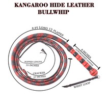 Leather Stock Whip, 8ft Australian Bullwhip with 8inches long unique Wood Handle - $79.46