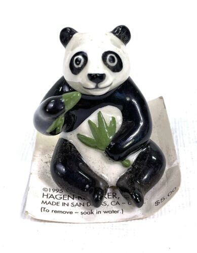 Hagen Renaker Mini Panda Bear W Bamboo 1995 On Original Card USA Ceramic 2" - $9.79