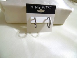 NIne West 3/4"Grey/Silver Tone Cubic Zirconia Hoop Earrings E958 - $9.59