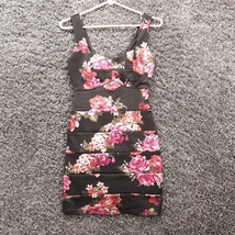 Trixxi Mini Dress Women 1 Black Floral Form Fitting Zip Up Sexy Stretch ... - £13.10 GBP
