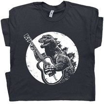 Godzilla Guitar T Shirt Cool Vintage Shirts Dinosaur Playing Acoustic Graphic - £16.06 GBP