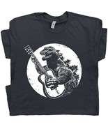 Godzilla Guitar T Shirt Cool Vintage Shirts Dinosaur Playing Acoustic Graphic - £15.92 GBP