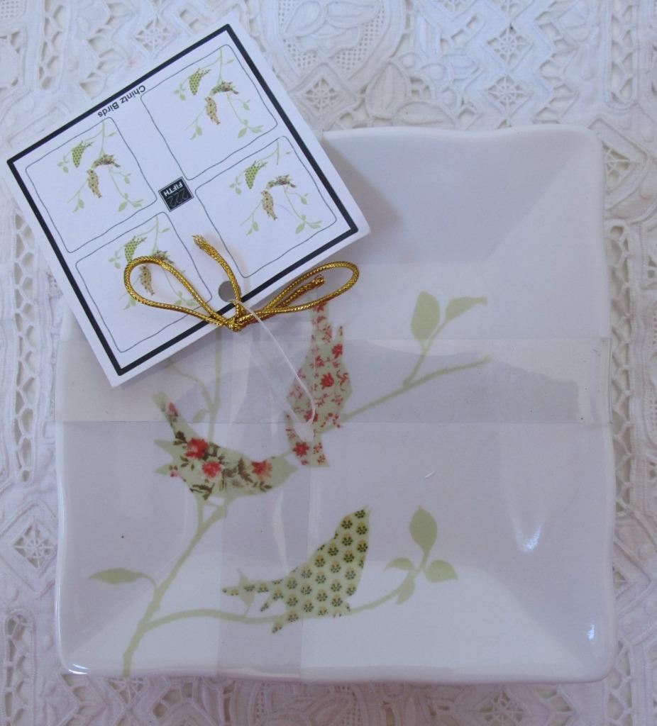 NEW NWT Set of 4 222 Fifth Chintz Birds Appetizer Side Plates 5 1/4&quot; Square - $24.99