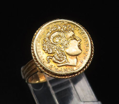 14K GOLD - Vintage Greek God Mythology &amp; Key Ribbed Band Ring Sz 7.25 - GR550 - £315.05 GBP