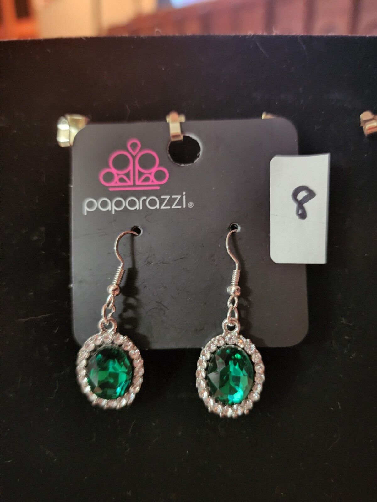 Primary image for Paparazzi The Fame of the Game Earrings   Green and white stones  DISCONTINUED